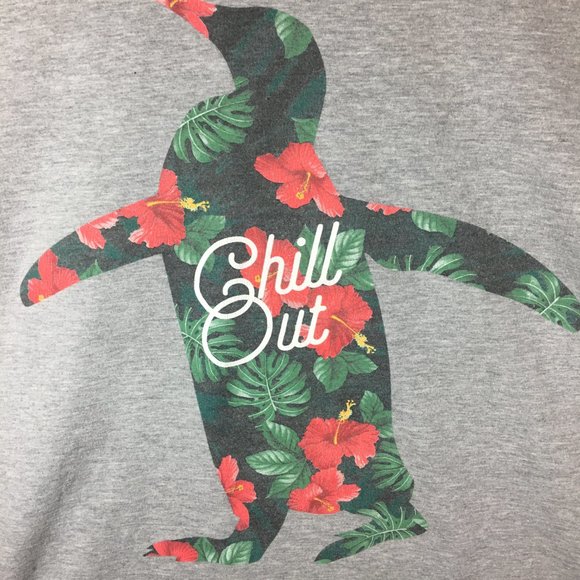 Awesome Sauce Women's Gray Large Short Sleeve Shirt Floral Penguin Chill Out - Picture 6 of 7